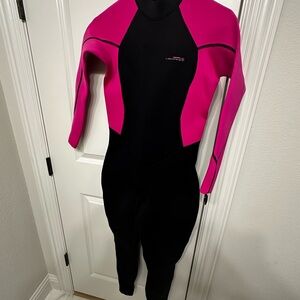 Women's L Pink & Black Neoprene Wetsuit - Lightweight Swim/Surf Suit